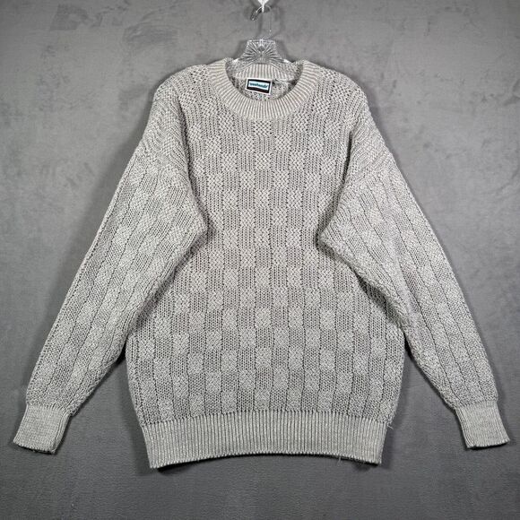 VTG Weekends Mens Sweater L Gray 3D Tonal Check Oversized Chunky Grandpacore Y2K - Picture 2 of 8